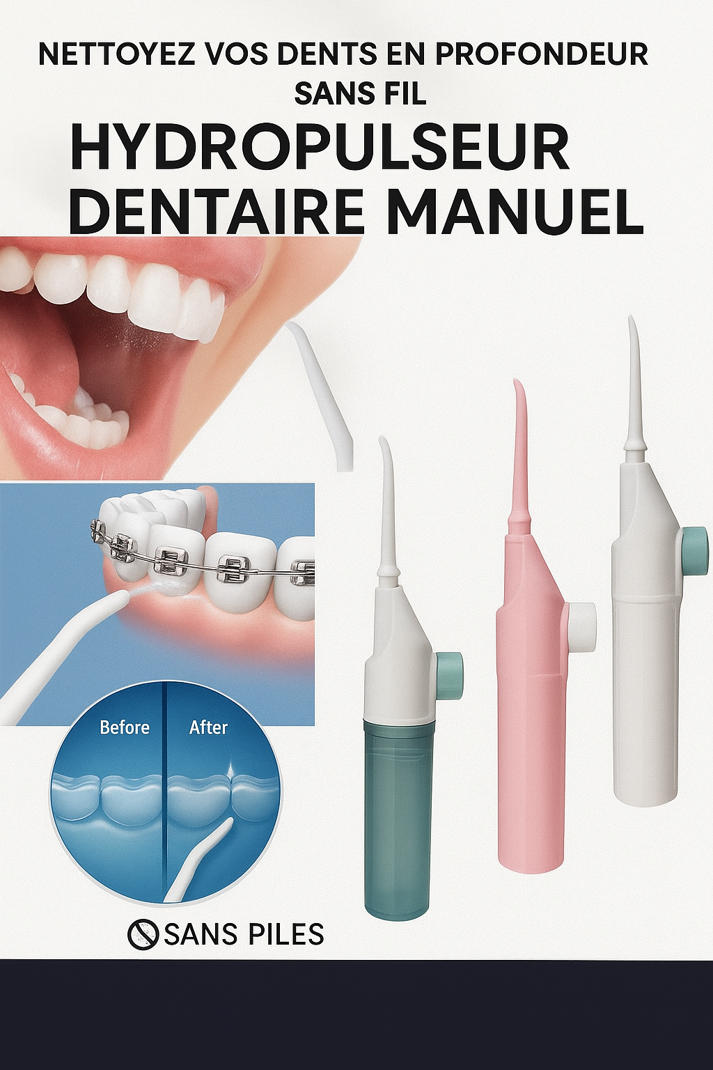 Manual Dental Water Flosser – High-Pressure Interdental Cleaning, Painless